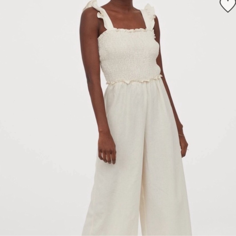 NWT H & M Linen Blend Cream Wide Legged Jumpsuit